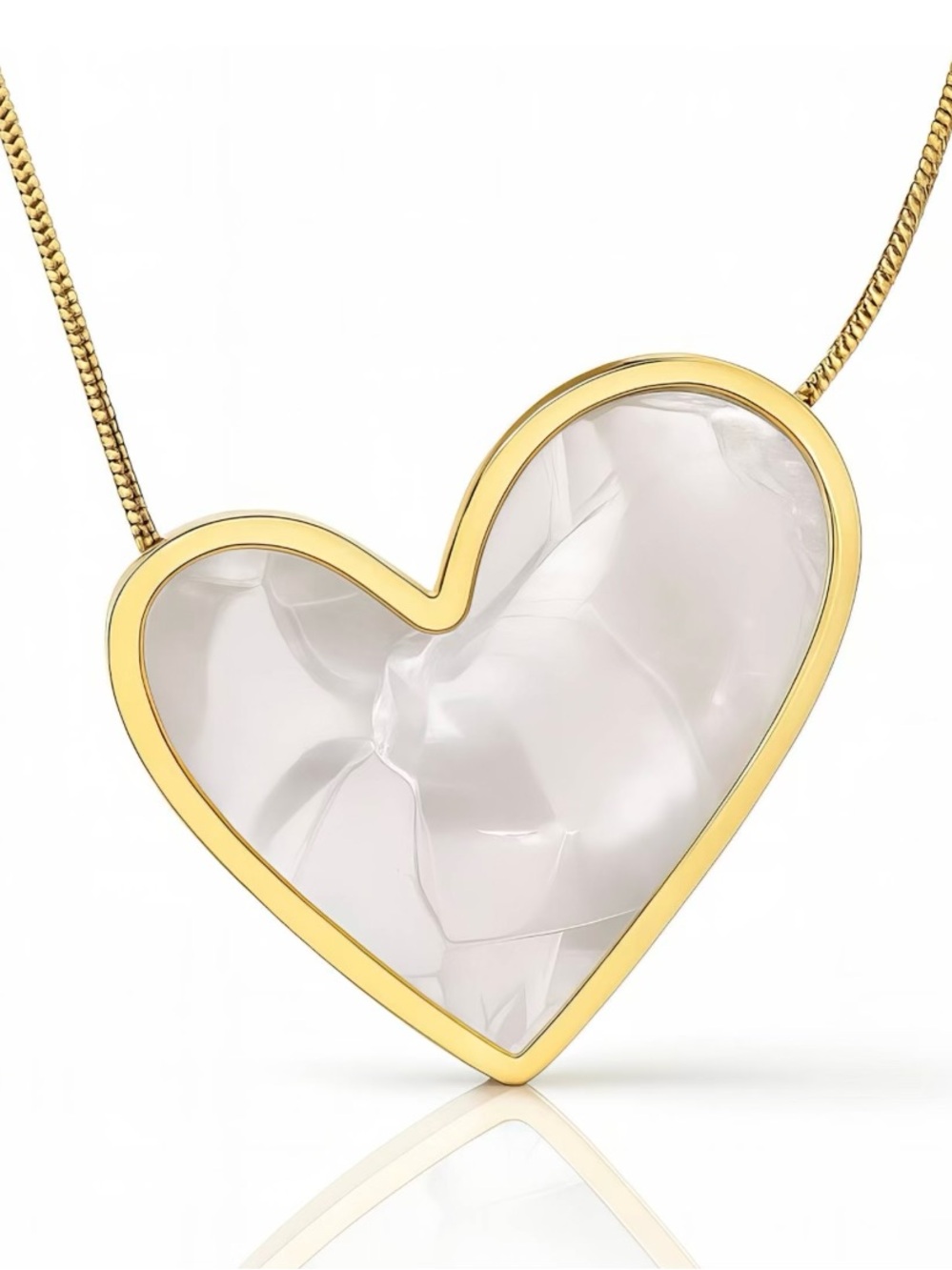 Gold Heart Pendant Necklace with White Stone - Women Jewelry